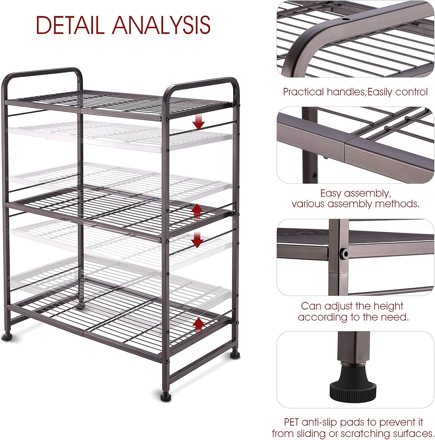 Simple Trending 3-Tier Stackable Wire Shelving Unit Storage Rack, Expandable & Adjustable Kitchen Storage Cabinet Shelf Organizer, Bronze: Kitchen & Dining