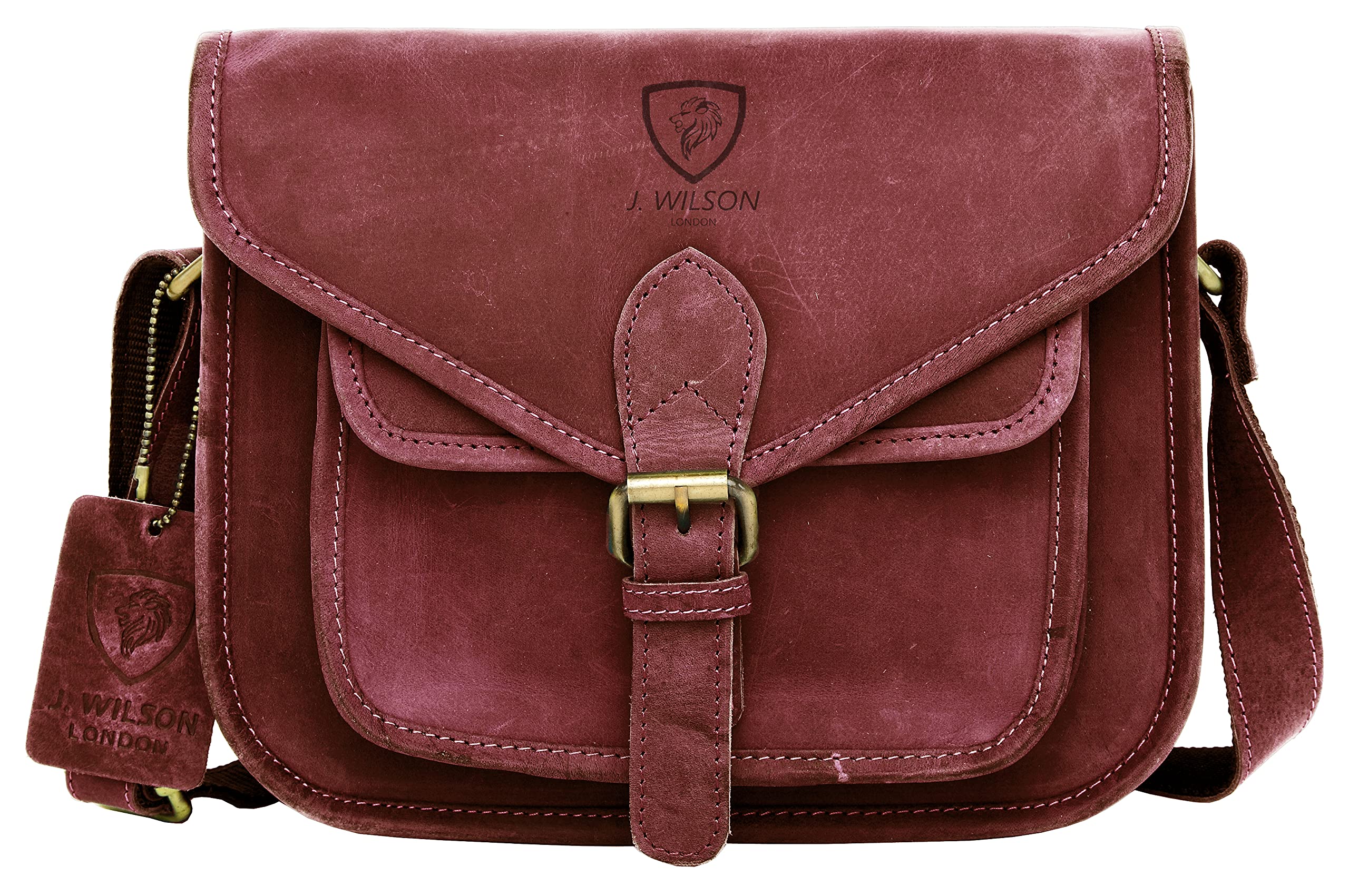 J. Wilson London Messenger Bag Women Leather Flapover 5 Litres (Rustic Red)