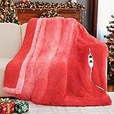 RUJIPO Heated Electric Blanket Throw,Warm Winter Birthday Gifts for Women Her Grandma-Faux Fur with Soft Sherpa,10 Heat Settings,5 Time Settings with Fast Heating, 50x60, Ruby Wine