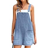 Glamaker Womens Denim Overalls Romper Casual Loose Fit Jean Rompers Adjustable Straps Overall Shorts Summer Outfits
