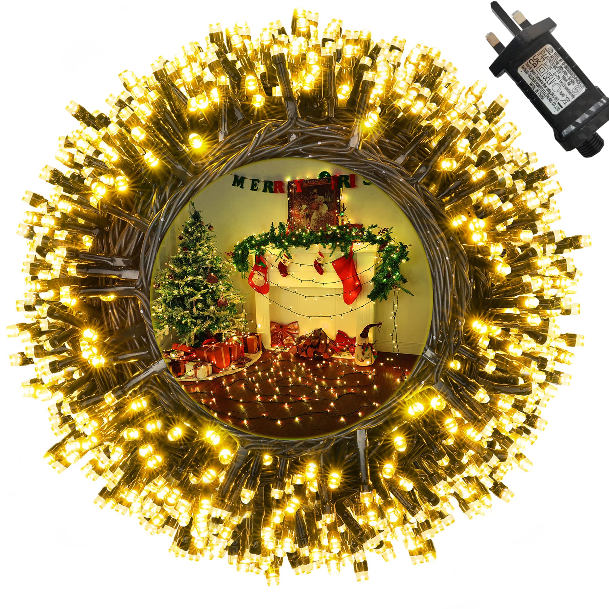 Moxled Christmas Tree Lights Warm White - 35M 350 LED Outdoor Christmas Lights Waterproof, Timer, 12 Modes Expandable Fairy String Mains Powered for Outdoor Indoor Xmas Tree Decorations