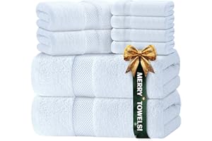 WHITE CLASSIC Luxury White Bath Towel Set of 8 Pieces - 100% Turkish Cotton 700 GSM Highly Absorbent Towels for Bathroom, 2 Bath Towels, 2 Hand Towels, 4 Washcloths
