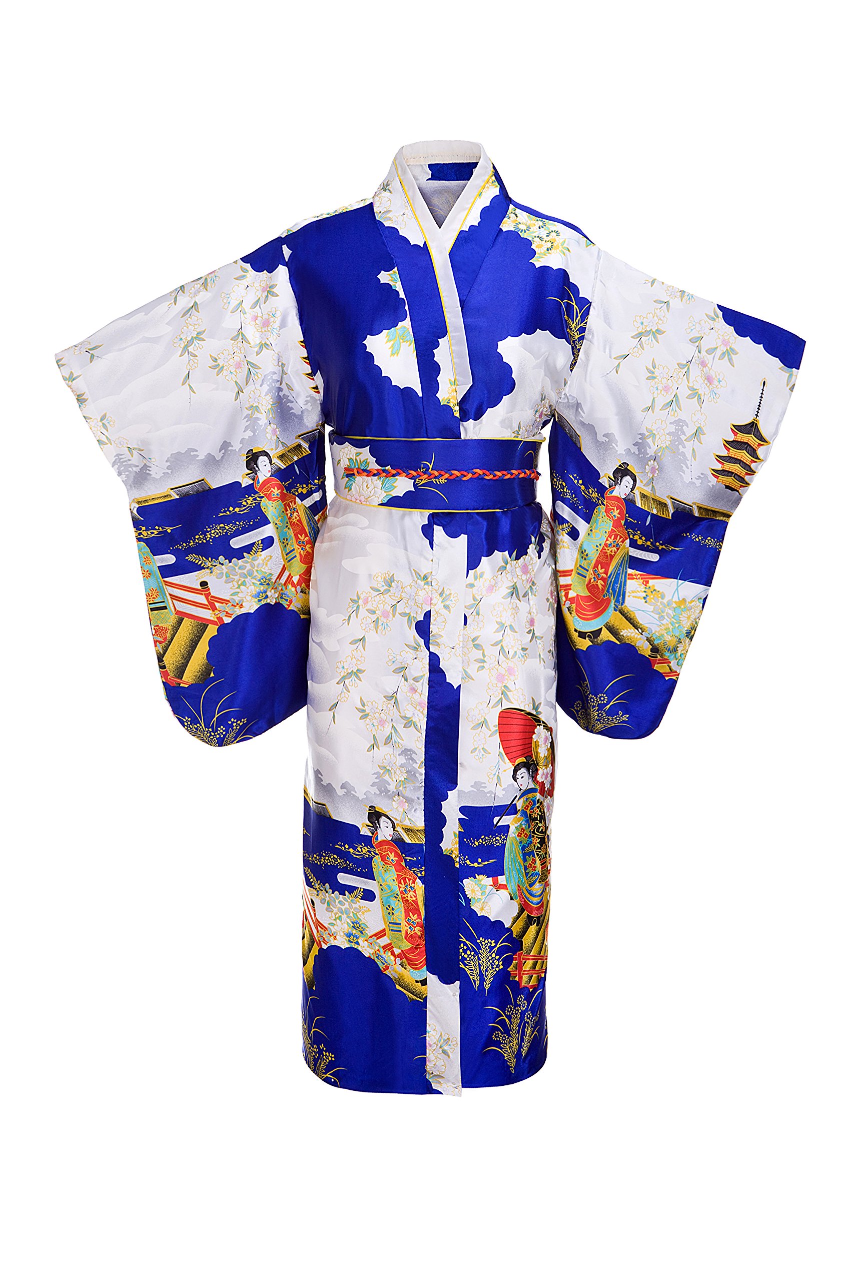 Oldtonew Women's Silk Traditional Japanese Kimono Robe with Pagoda