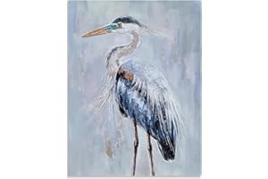 Yihui Arts Blue Heron Canvas Wall Arts - Modern Abstract Grey Animal Artwork for Living Room, Bedroom, Office Decor