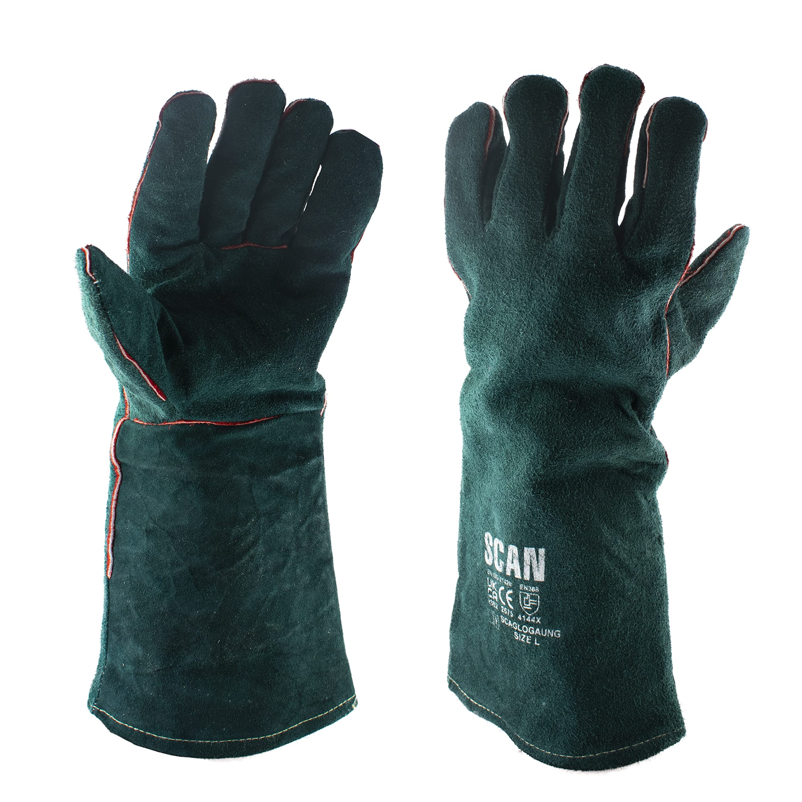 SCAN SCAGLOGAUNG Gardeners Gauntlets, Green, 40cm (16in) Cowsplit leather with Kevlar Stitching, Heat Resistant