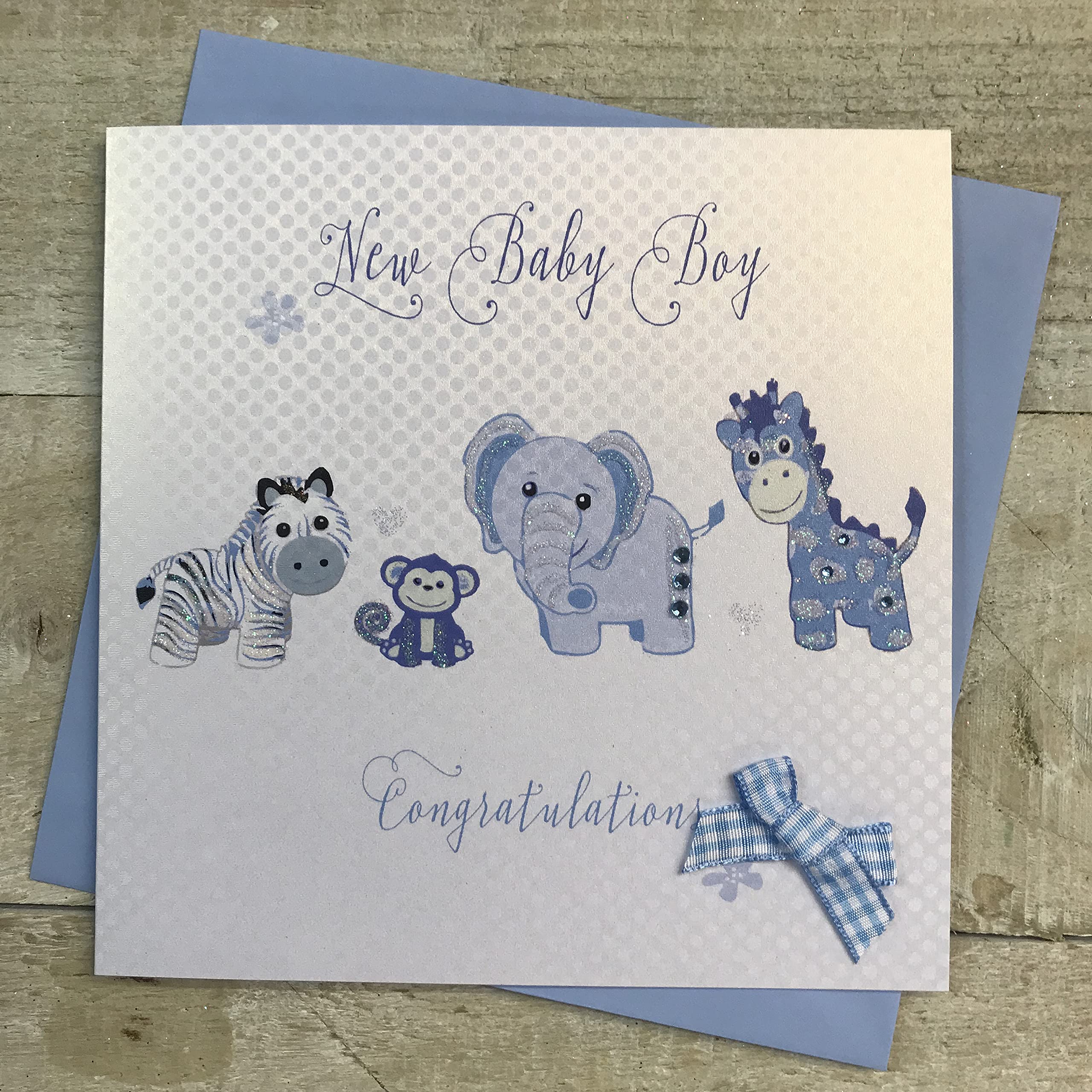 white cotton cards Handmade New Baby Boy Card Toys Range, Blue/White, BD14