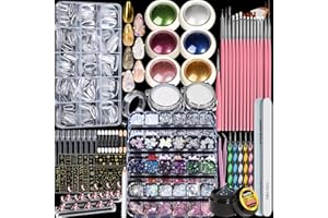 Teenitor Acrylic Nail Kit With Chrome Powder, Almond Tips, Art Brushes, Charms, 3D Gel, Tools, Stand - Beginner Set