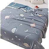 J-pinno Planet Star Muslin Blanket Reversible 100% Cotton 6 Layer Quilt Bed Blanket Soft Warm Throw Sofa Couch Toddler Kids Boy Cartoon Travel Coverlet Sheet (Universe, Twin 58" X 80")