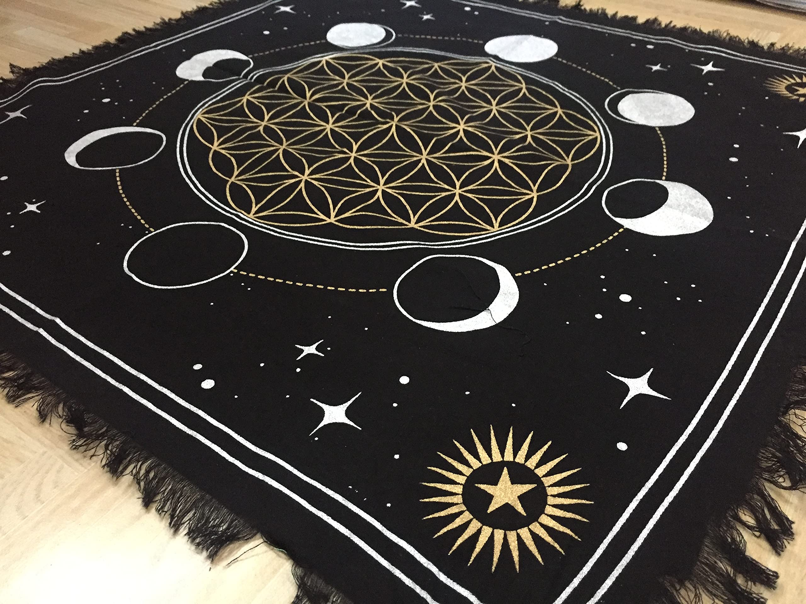 Indian Consigners Premium Altar Cloth - Phases of Moon, Sun, Star & Universe Wicca Square Spiritual 36x36 Sacred Cloth