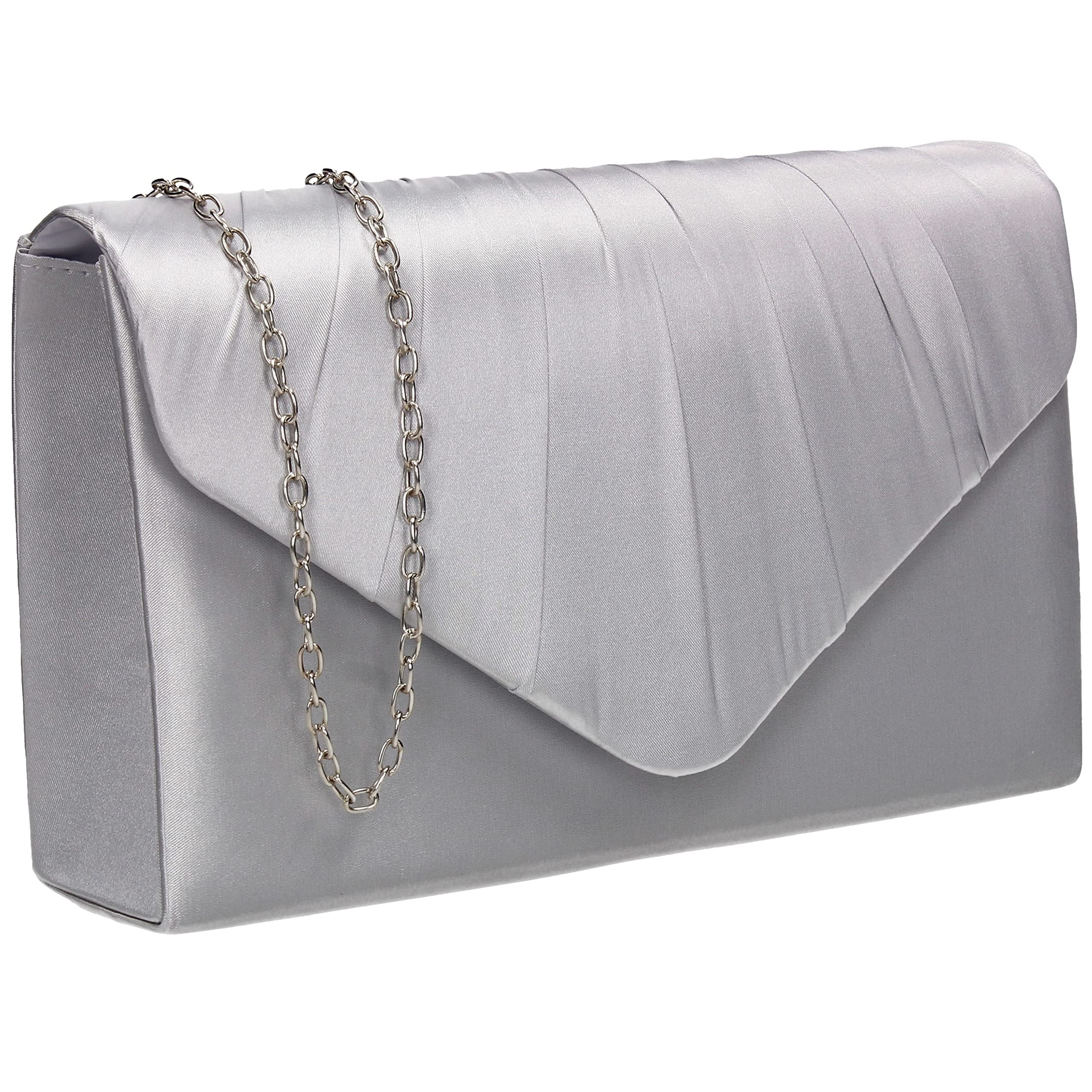 SwankySwans Chantel Womens Satin Party Prom Wedding Evening Clutch Bag Purse Silver
