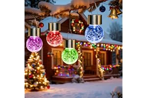 Solpex Hanging Solar Lights Outdoor, 8 Pack Decorative Cracked Glass Ball Light, Solar Powered Waterproof Globe Lighting, Hanging Globe Solar Lights for Garden, Yard, Patio, Lawn, Flower Bed