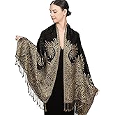 Achillea Reversible Paisley Pashmina Rave Scarf – Exotic Indian Shawls and Wraps for Evening Dresses, Festivals, All Seasons