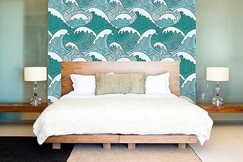 Amazon Com Self Adhesive Removable Wallpaper Traditional Japanese Style Waves Drawing Oriental Art Handmade