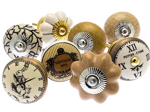 title=Set misto pomelli in ceramica per cassetti e comodini stile vintage pezzi 8