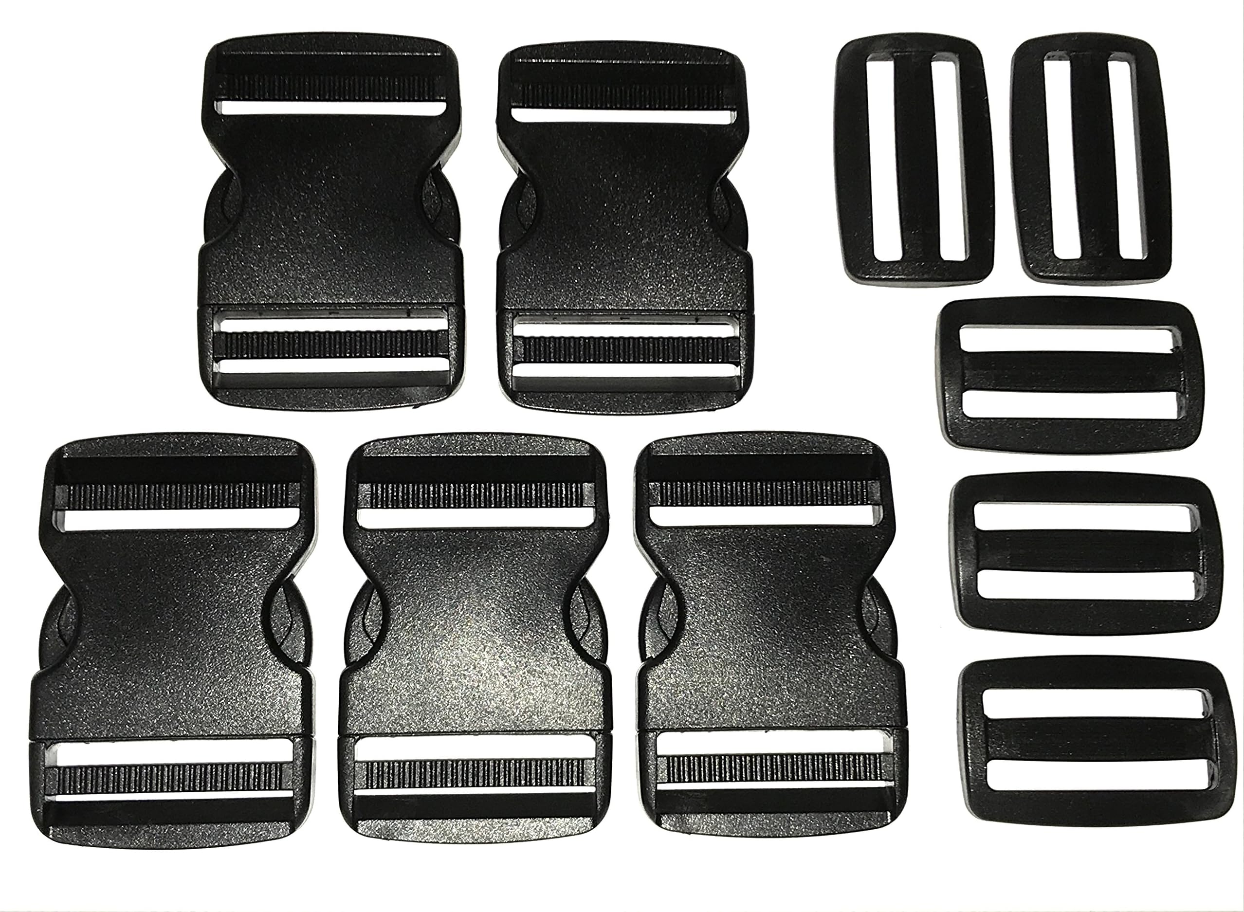 2" Quick Release Buckle Pack, No Sewing Needed! 5 Buckles, 5 Triglides, Buckle Repair/Replacement, by Vaughan Bros
