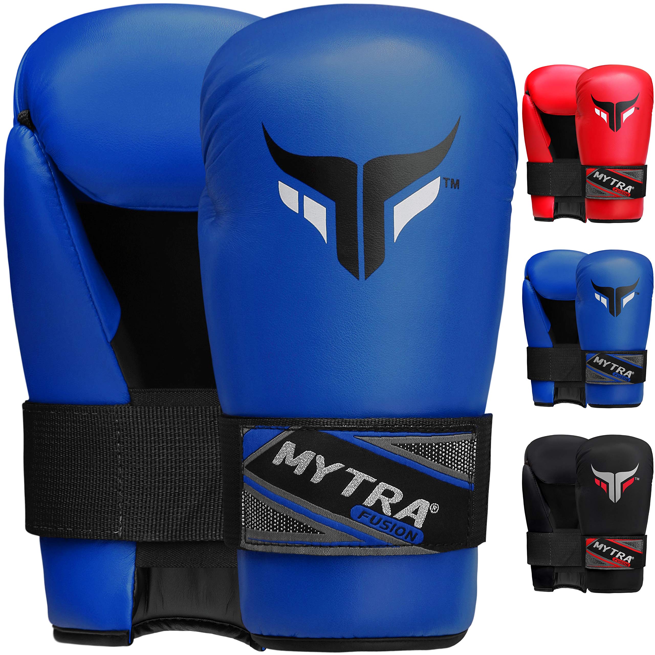 Mytra Fusion Semi Contact Boxing Gloves for Martial Arts MMA Muay Thai Training Punching Sparring (Blue, XS)