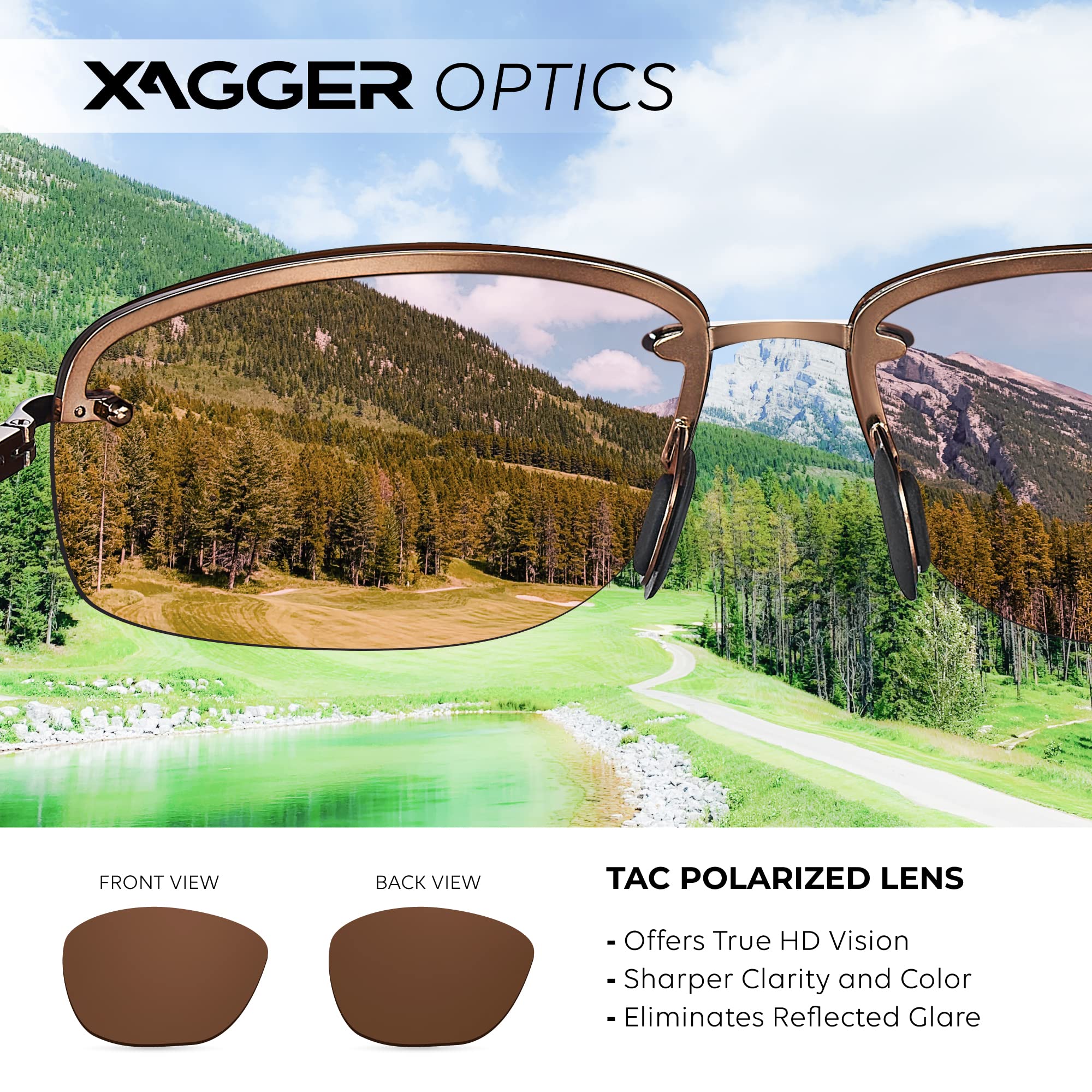 Xagger Polarized Driving Sunglasses for Men Rimless Metal Frame UV400 Protection Sun Glasses