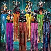 8 Pcs Day of The Dead Decoration, 3ft Dia De Los Muertos Decor, Black Skull | Hanging Sugar Skull Decor with Tassels, Outdoor Dia De Los Muertos Altar Decoration, Mexican Fiesta Halloween Party Supplies