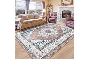 Chicrug 5x8 Area Rugs for Living Room, Red Memory Foam Rugs for Bedroom, Vintage Distressed Floral Medallion Print Indoor Floor Carpet Rug for Bedside Dining Room Decor