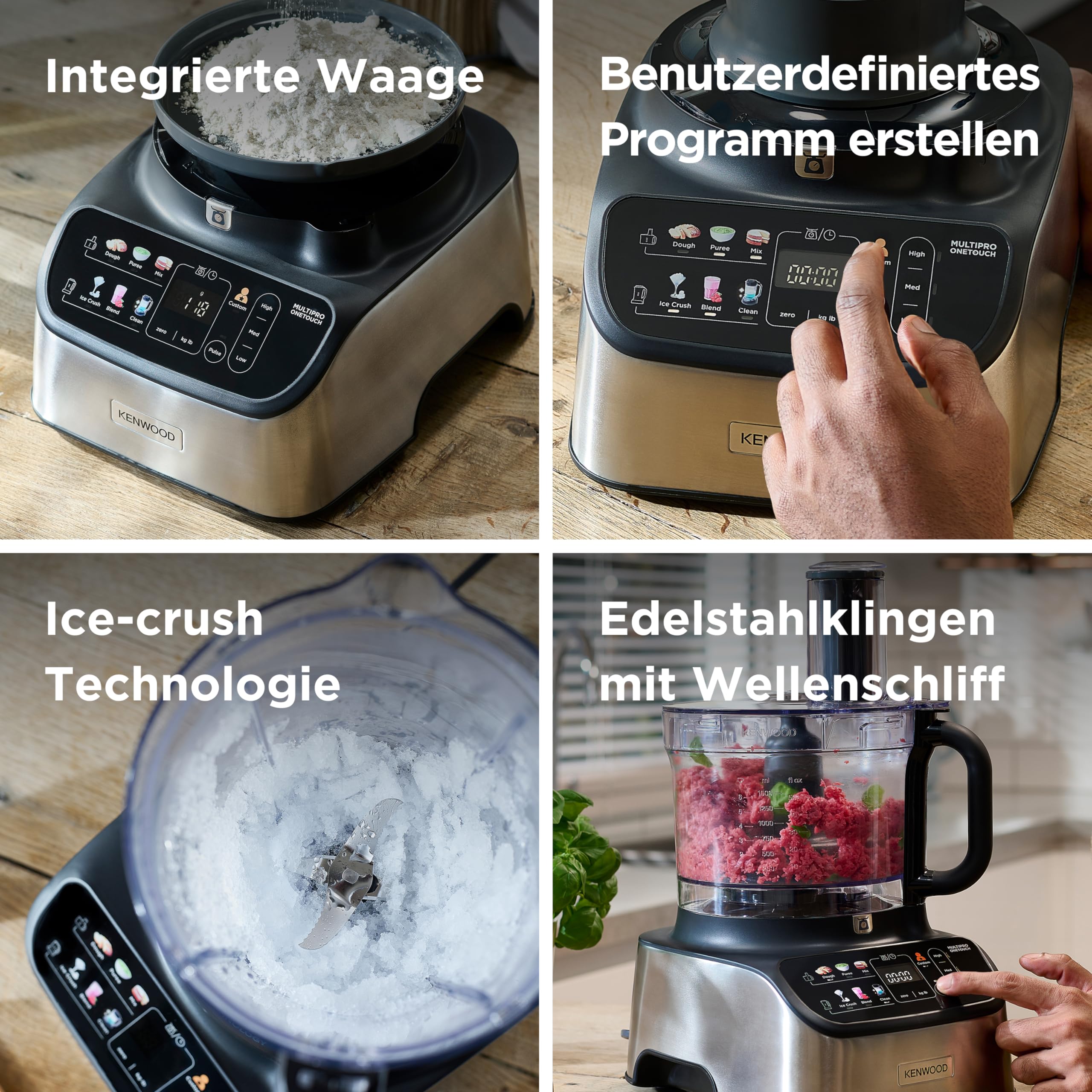 Kenwood MultiPro OneTouch FDM73.480SS Kompakt-Küchenmaschine & Standmixer, 6 Zubehörteile, 6 Automatikprogramme, Variable Geschwindigkeit & Pulse-Funktion, Integrierte Waage, 1000W, Silber 4