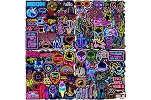 AIRNOGO Water Bottle Stickers 200 Pcs Cool Neon Sticker Packs, Prizes for Kids Classroom Reward, Waterproof Vinyl Stickers for Water Bottles Laptop Skateboard Scrapbooking Journaling Notesbook Luggage etc