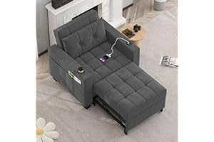 DURASPACE Pull Out Sofa Bed 3-in-1 Convertible Sofa Sleeper Chair Bed with USB, Cup Holder, Adjustable Armchair Beds for Small Spaces, Apartment, Living Room, Office (Dark Gray Linen)