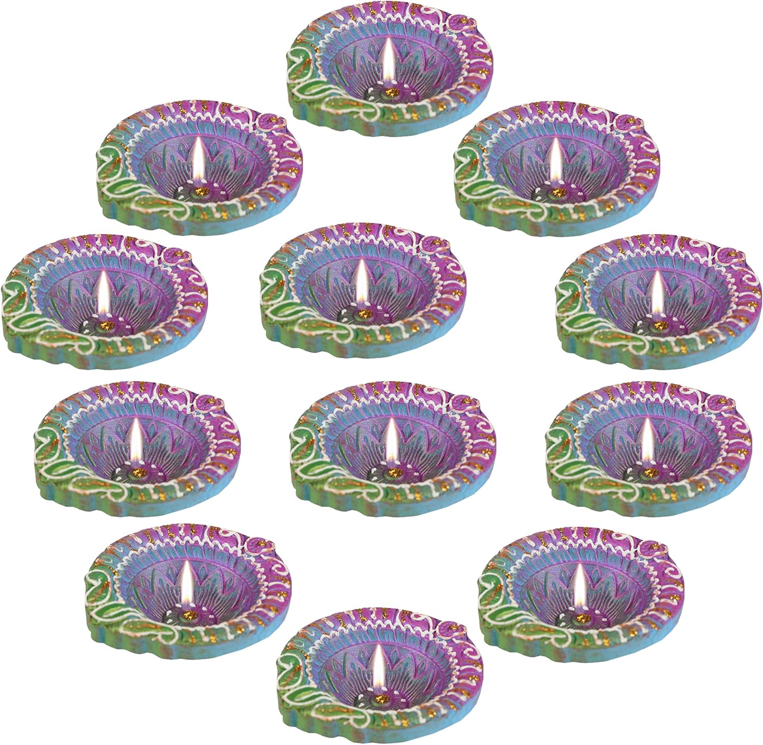 Oil Lamps & Accessories - Hathkaam Handmade Clay Diya for Diwali Pooja Set of 12 Pieces Traditional Decorative Handcrafted Clay Diyas for Deepawali | Designer Tea Light Holder For Home Decoration, Gift For Friends | Blue Color