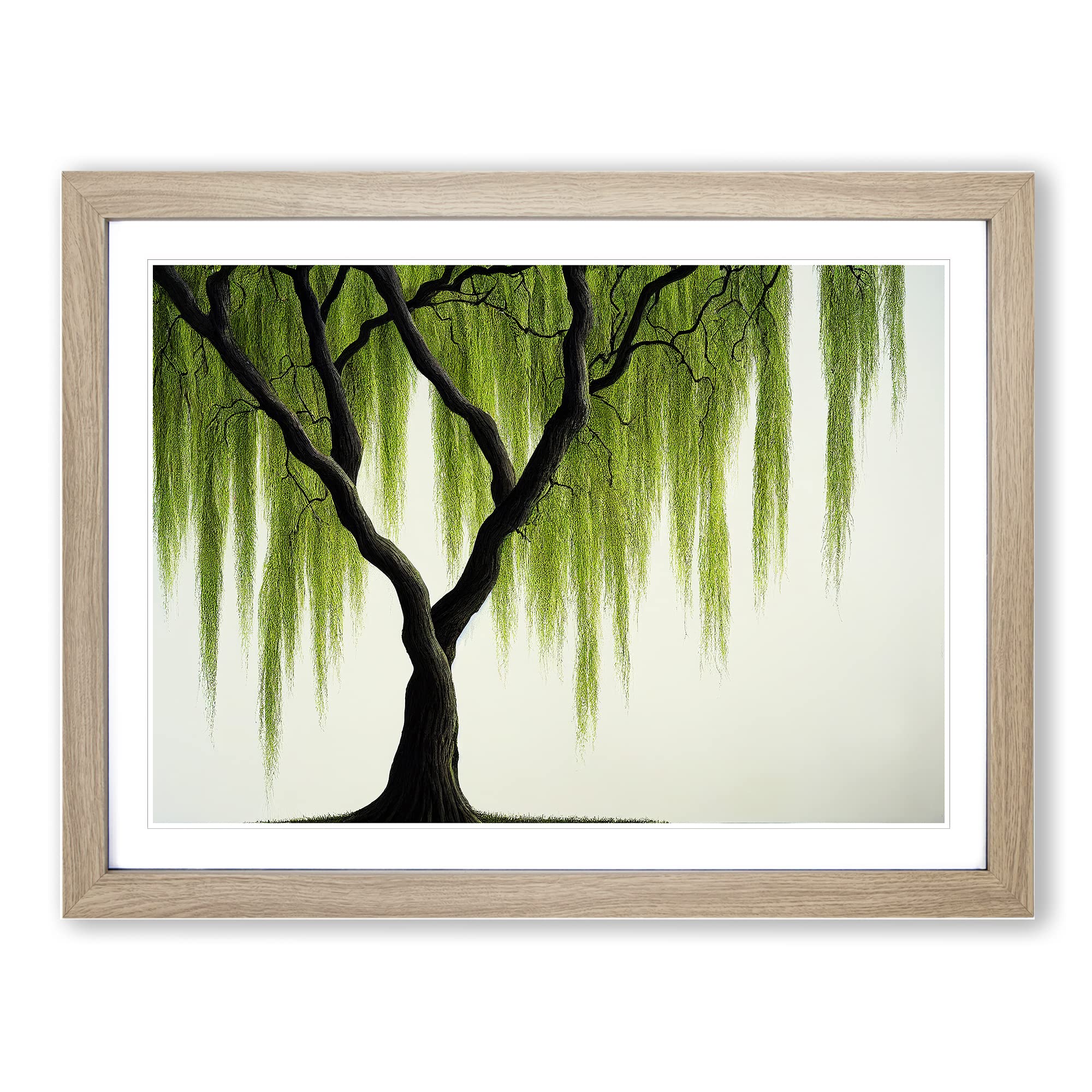 Irresistible Weeping Willow Tree Framed Print | A4 Oak Framed Wall Art | Ready to Hang | Modern Floral Picture | Living Room Bedroom Lounge Office