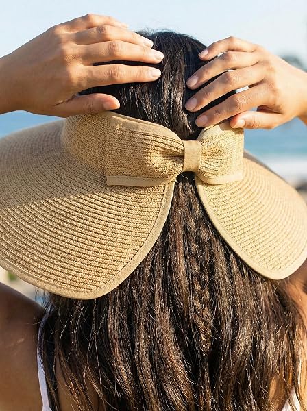 ALTURAGO SUN VISOR HAT FOR WOMEN WIDE BRIM PONYTAIL STRAW HAT UV UPF SUMMER BEACH VACATION PACKABLE FOLDABLE TRAVEL (US, ALPHA, ONE SIZE, KHAKI)