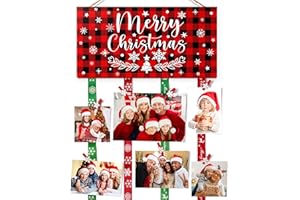 ASOULIN Christmas Card Holder Picture Frames Collage Wall Decor Christmas Card Display Hanging Picture Board with 30 Photo Clips, Picture Holder Farmhouse Merry Christmas Sign for Bedroom Living Room Kitchen