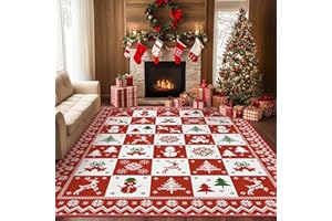 BEIMO Christmas Area Rug 8x10 for Living Room Bedroom, Machine Washable Rug, Indoor Christmas Home Decor, Holiday Print Red Carpet, Low Pile Non Slip Rug with Rubber Backing, Christmas Pattern Print
