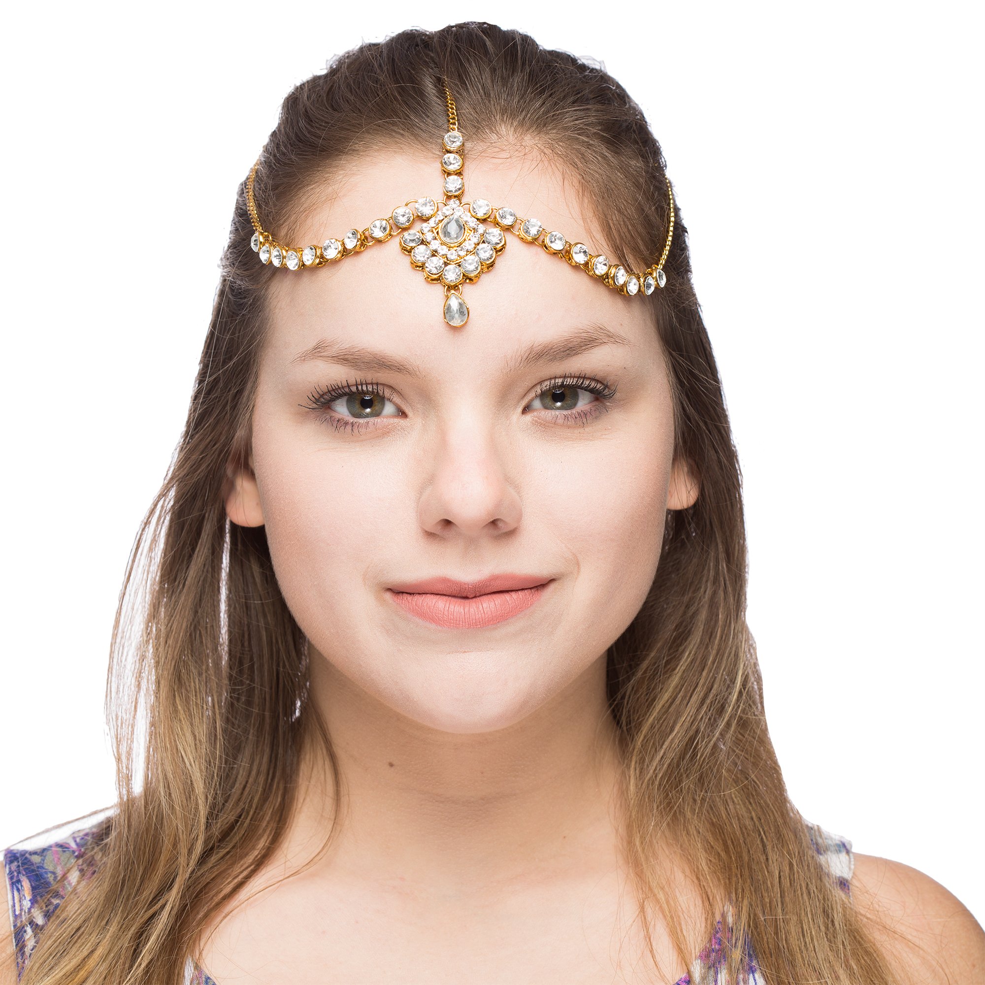 India Crafts Headband Womens Tear Drop Rhinestone Accent