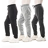 Boys 3-Pack Fleece Active Athletic Workout Jogger Pants with Cargo Pocket and Drawstring
