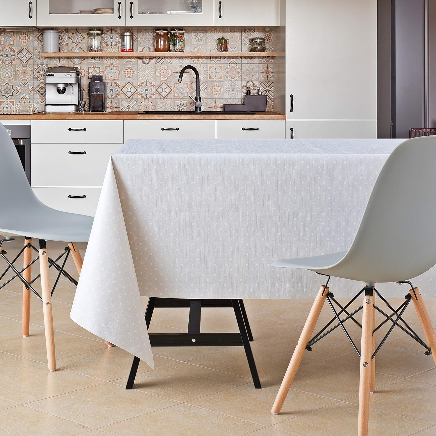 KP HOME Premium Wipe Clean Tablecloth, Polka Dot Waterproof PVC Table Cloth, Rectangular 250 x 140 cm Plastic Table Cover - Image 3