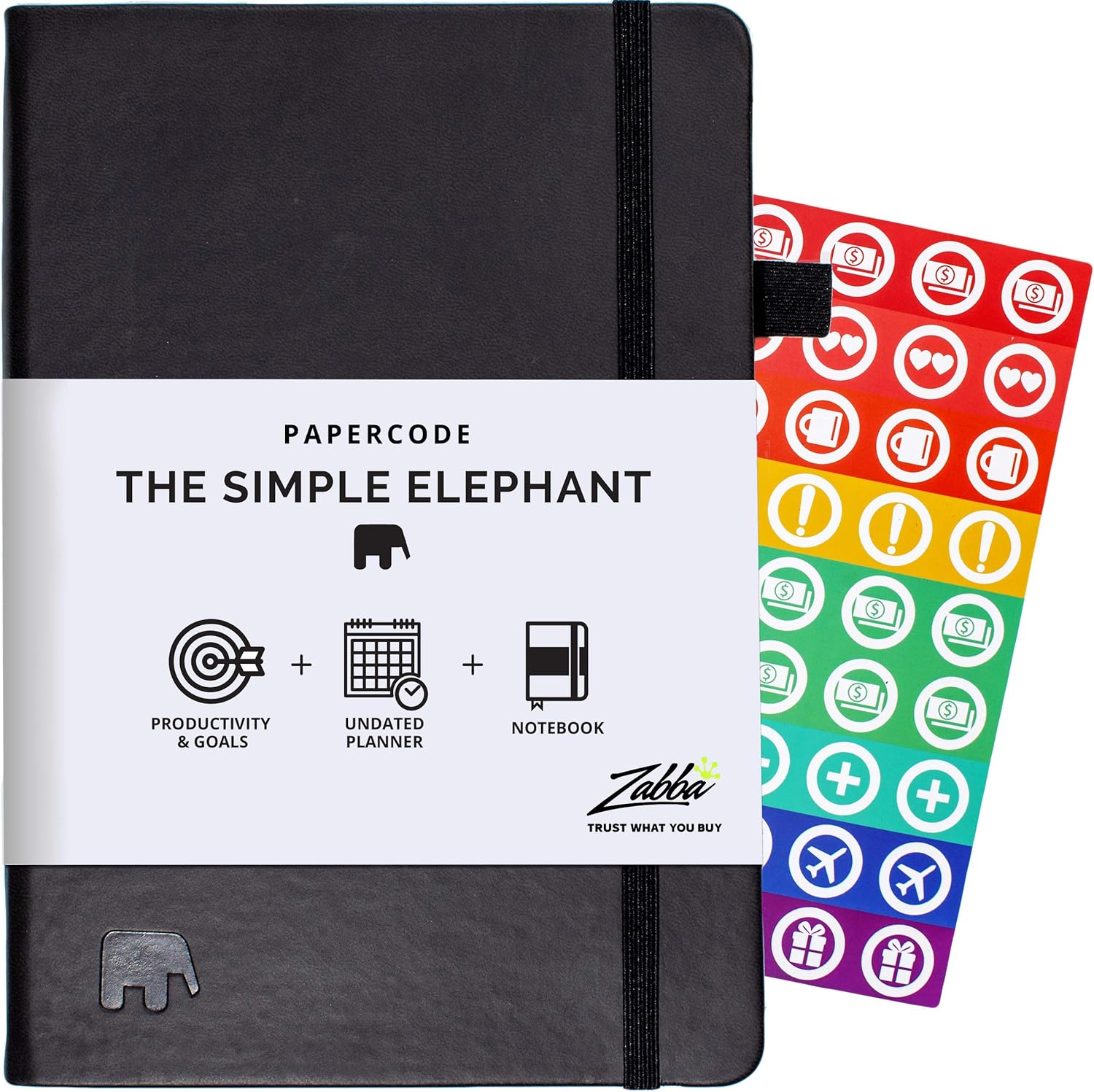 Simple Elephant Planner 2020-2021 - Daily, Weekly, Monthly - High Performance Organizer for Productivity, Gratitude, and Focus - Undated Journal & Agenda (Black)
