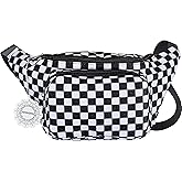 Shiny Neon Fanny Bag for Women Rave Festival Hologram Bum Travel Waist Pack Black and White Checkered