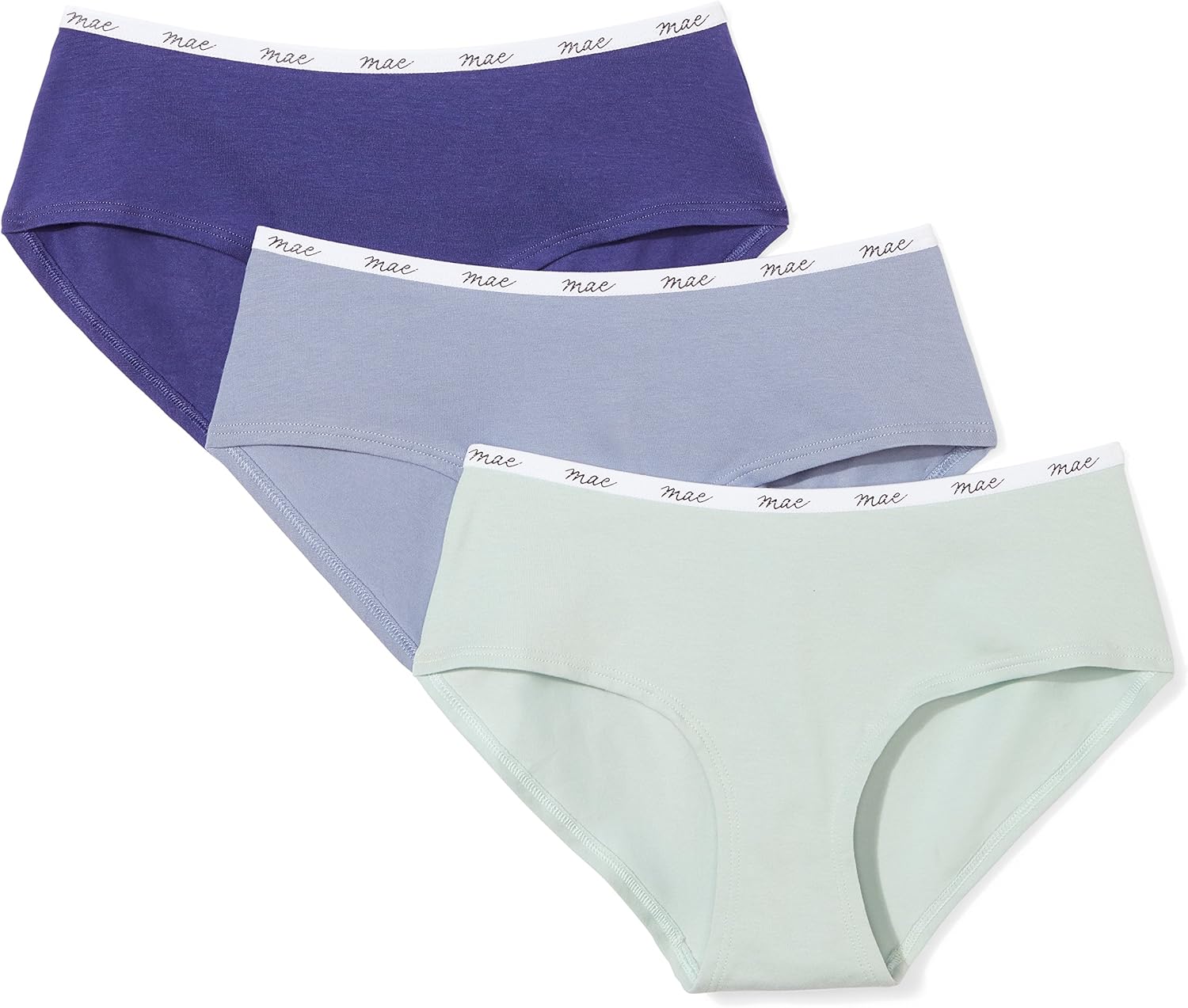  Brand - Mae Women's Logo Elastic Cotton Hipster Underwear, 3 Pack: Clothing