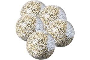 WHOLE HOUSEWARES | Decorative Balls | Decorative Balls for Centerpiece Bowls | Gold Bowls Decorative Set of 5 | Glass Mosaic Sphere | Diameter 3" | Modern Decorative Orbs (Gold)
