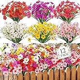 MACTING 12 Bundles Artificial Spring Flowers for Outdoors UV Resistant Fake Flowers Faux Plastic Plants No Fade for Planters Window Patio Porch Yard Garden Indoor Outdoor Decorations(Mix Color-1)