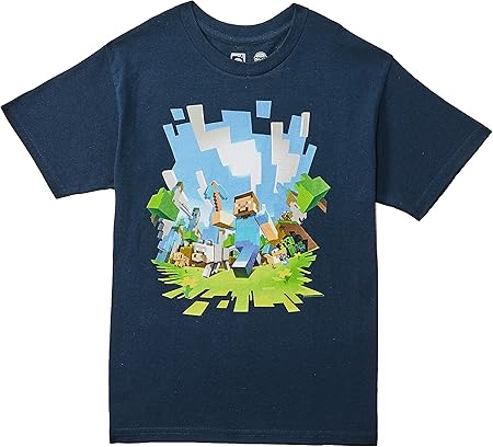 Amazon Co Jp Minecraft マインクラフト キッズtシャツ アドベンチャー ネイビー Mサイズ おもちゃ