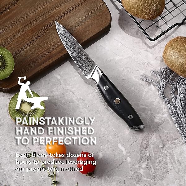 MASTER MAISON 3.5″ DAMASCUS STEEL PARING KNIFE WITH FULL-TANG HANDLE, SHEATH & STORAGE BOX – JAPANESE CHEF KNIFE, DAMASCUS CHEF KNIFE, HAND FORGE JAPANESE DAMASCUS CHEF KNIFE – BLACK WITH MOSAIC RIVET