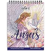 ColorIt Angels Adult Coloring Book Spiral Bound | 50 celestial angel illustrations | Spiral bound | Thick artist paper | Perforated pages | Lay-flat hardback cover | Blotter