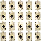 Framendino, 20 Pack Rhinestone Metal Enamel Poker Card Pendant Charm Cute Black Peach Heart Rectangle Connector Charms Mini Playing Bead for Necklace Bracelet Earring Jewelry Making Gold