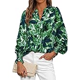 MASCOMODA Womens Boho Floral Long Sleeve Tops Fall Fashion 2025 V Neck Loose Chiffon Work Blouses Dressy Casual Ruffle Shirts