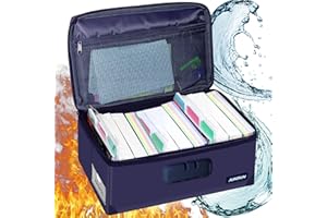 JUNDUN Index Card Holder with Lock,Collapsible Fireproof Index Card Box fits 1200 3x5-Inch Flash Cards - Business, Recipe, or Note Card Storage Boxes - Blue