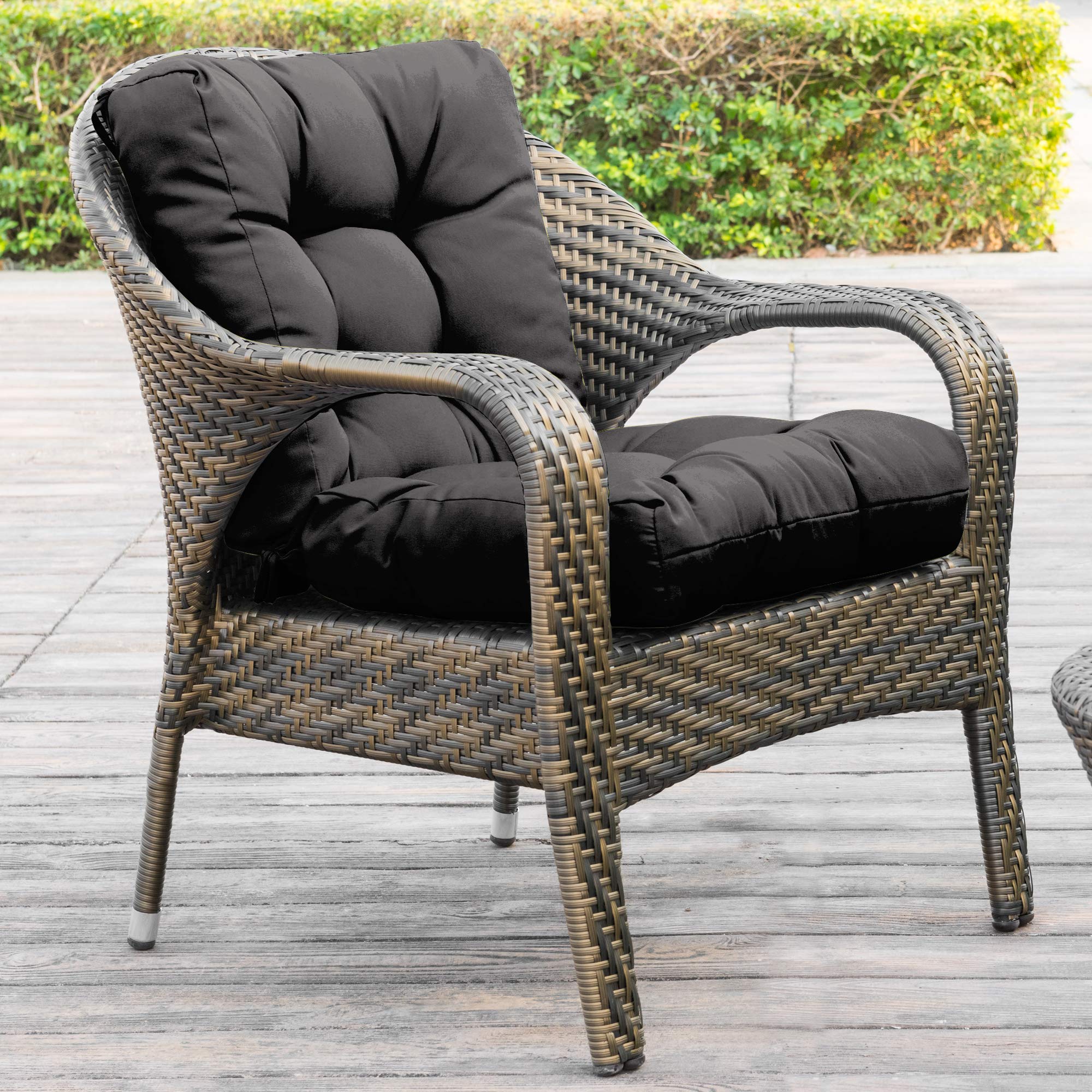 QILLOWAY Outdoor Seat/Back Chair Cushion Tufted Pillow , Spring/Summer Seasonal All Weather Replacement Cushions. (Dark Grey)