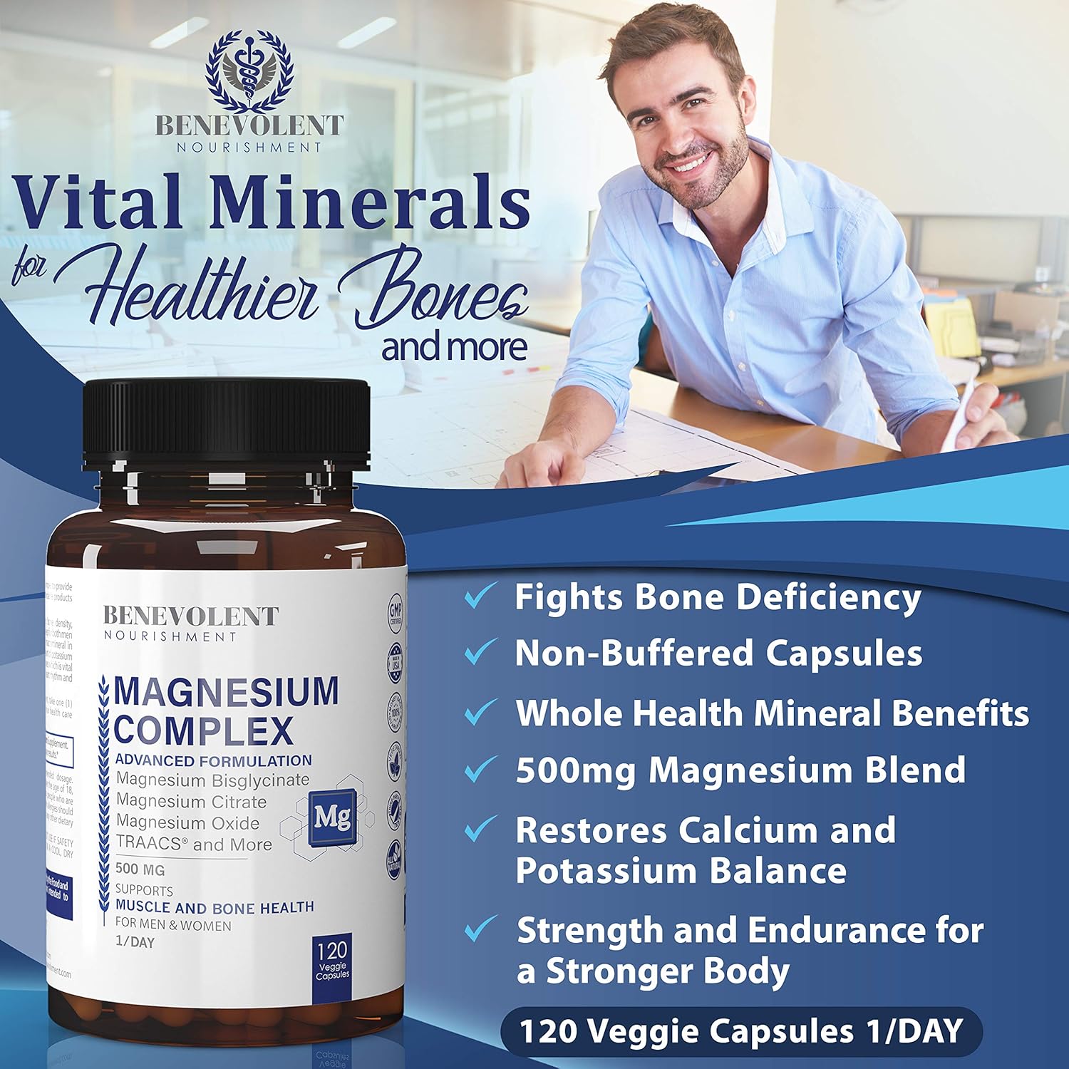 Magnesium Complex 500mg - Magnesium Citrate, Oxide, Taurate, Bisglycinate Chelate TRAACS - Max Absorption Supplement for Sleep, Leg Cramps, Muscle Relaxation, Headaches - 120 Vegan, Non-GMO Capsules: Health & Personal Care