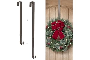 Haute Decor Adapt Adjustable Length Wreath Hanger - Matte Brown Metal - Holds up to 20 lbs. - Over The Door Long Wreath Hook for Year-Round Indoor or Outdoor Use