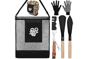 Solaradgy Mushroom Foraging Set, Foraging Kit with 1 Mesh Bags, 1 Foldable Knife, 1 pair of Gloves, 1 Sharpener, 2 Shovel Tools for Wild Mushroom Hunting, Outdoor Adventures