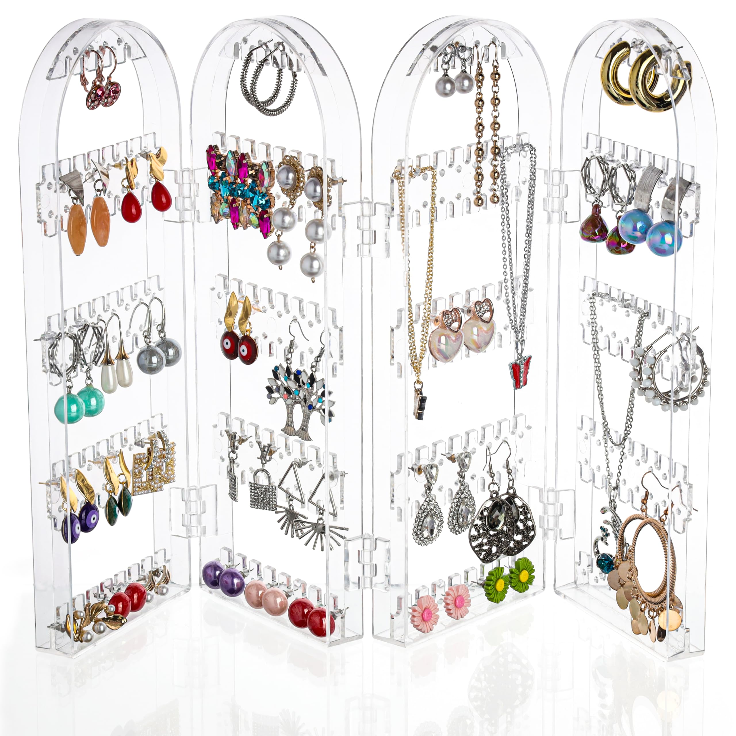 Kurtzy Acrylic Jewellery Organiser - 5-Tier Jewellery Storage Stand - 120 Pairs Earring Storage Organiser - Foldable Bracelet & Necklace Holder Stand